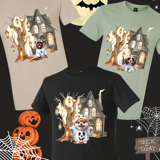 Halloween ghost dog BLACK TEE SIZE XXL