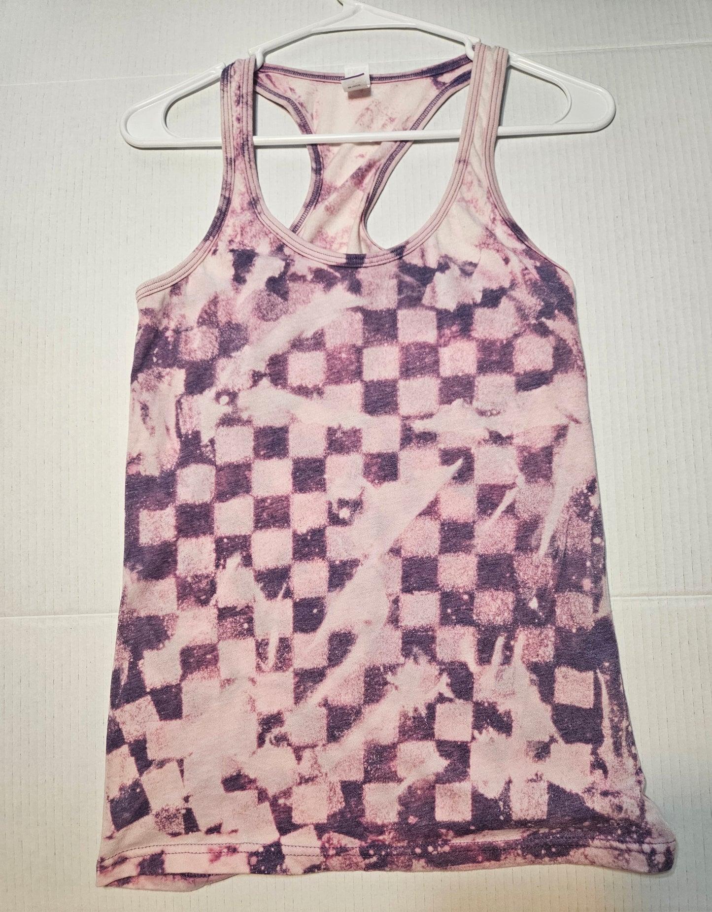 Purple checkered bleach racerback tank- screenprint design