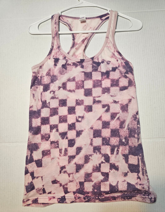 Purple checkered bleach racerback tank- screenprint design