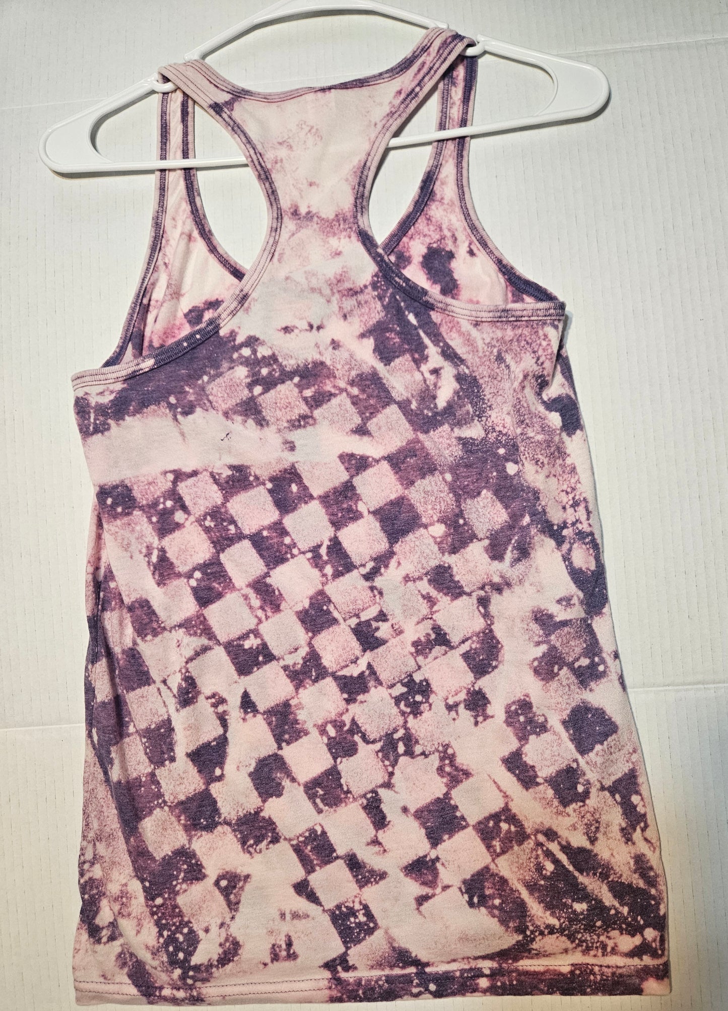 Purple checkered bleach racerback tank- screenprint design