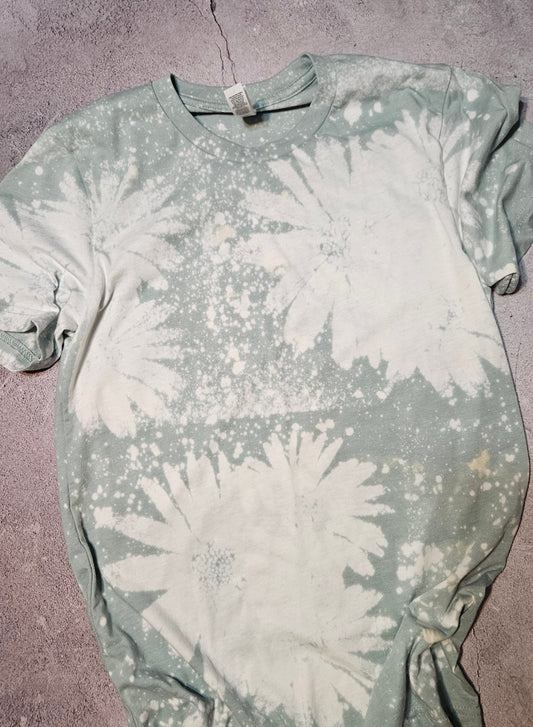 Sage patchwork flower bleached tee Choose Screenprint or sublimation design