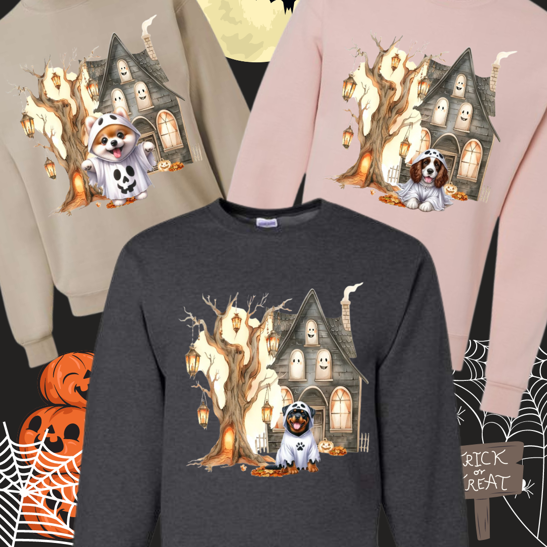 Halloween ghost dog  SANDSTONE Crewneck sweatshirt SIZE XXL