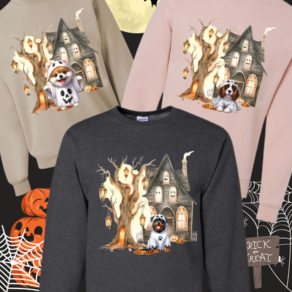 Halloween ghost dog  SANDSTONE Crewneck sweatshirt SIZE XXL