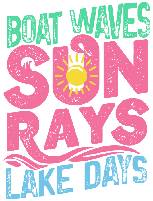 Boat waves Sun Rays Lake Days sublimation or screenprint- design only