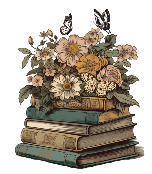 Stacked Books Floral sublimation or screenprint- design only