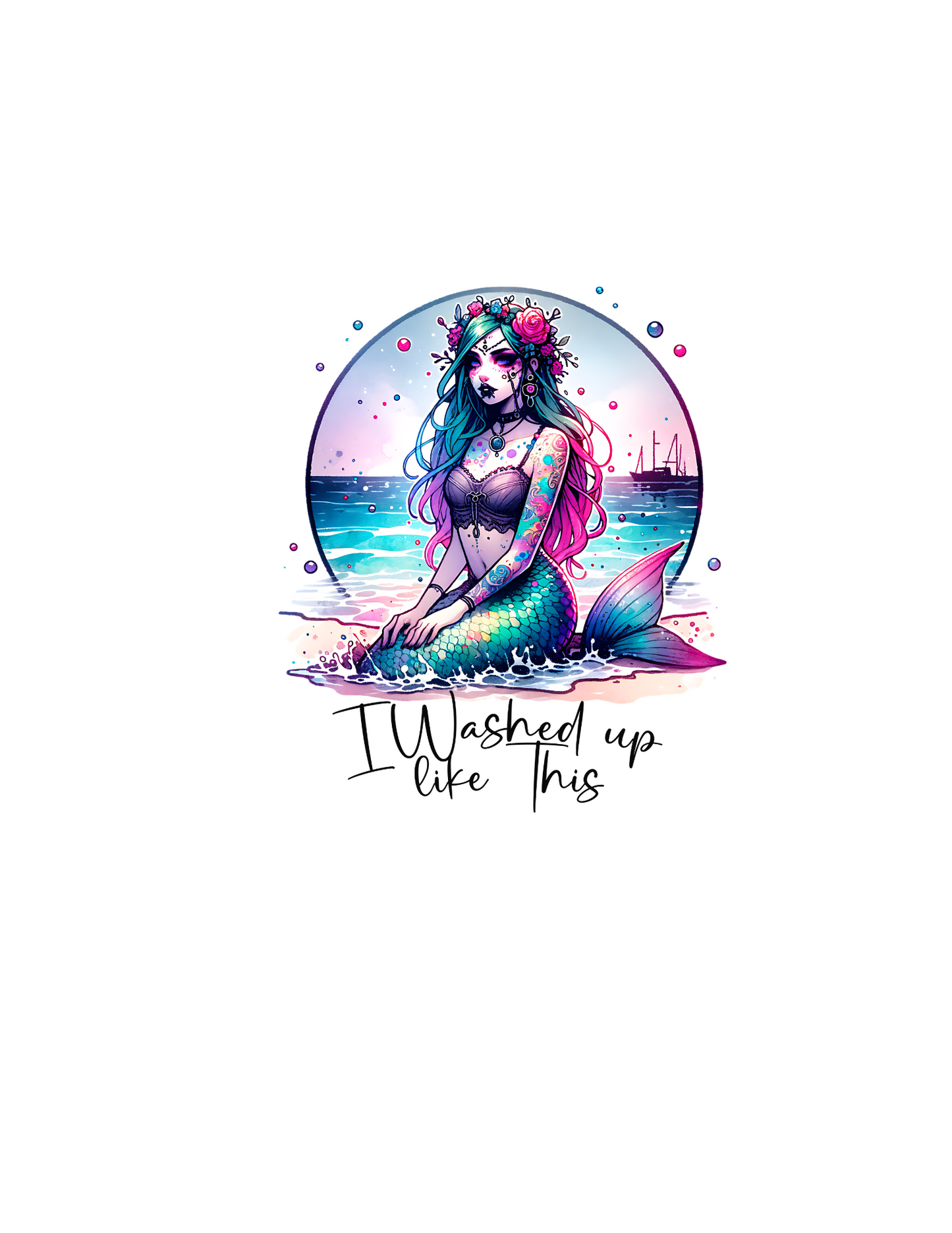 Washed up mermaid DESIGN ONLY- sublimation or screenprint