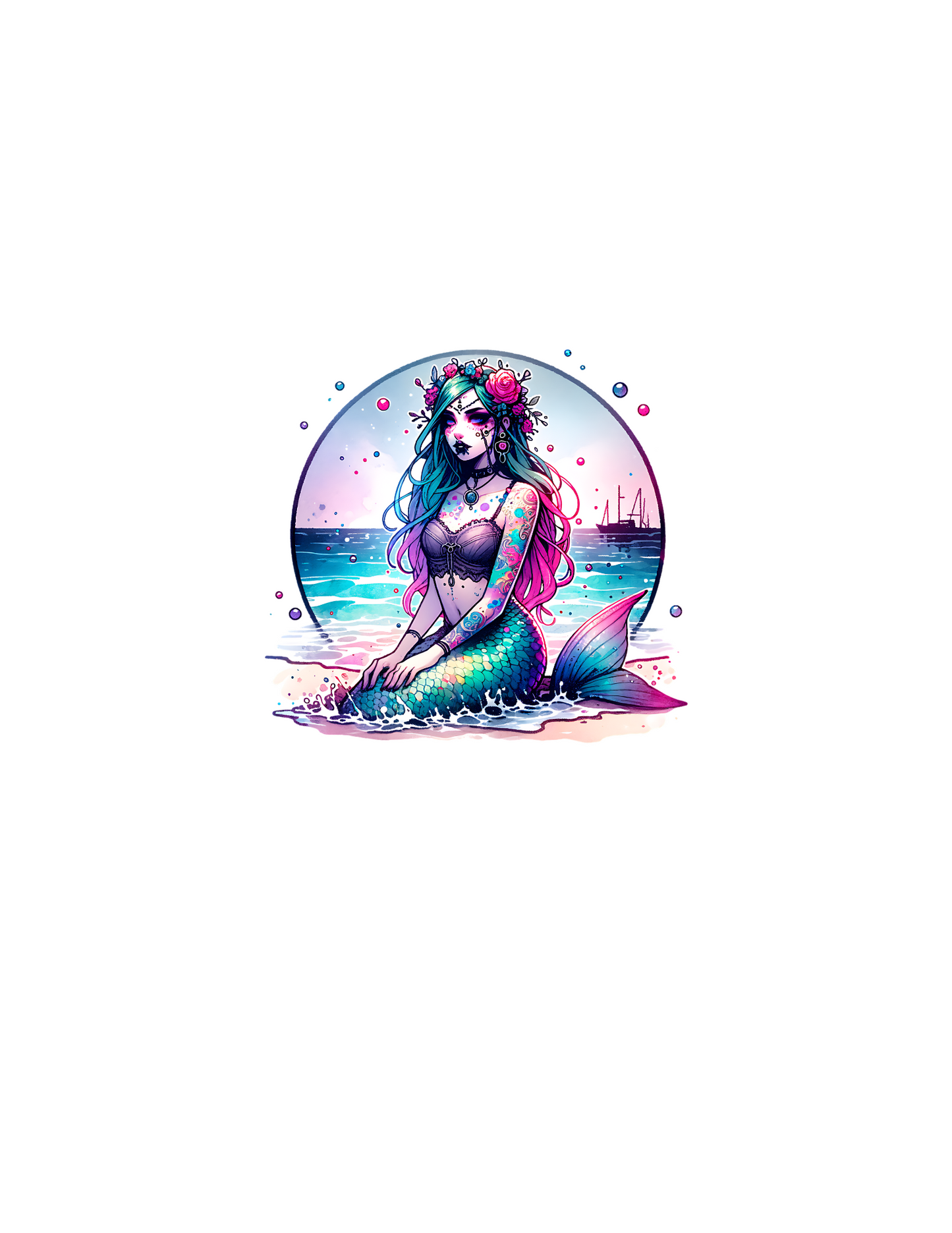 Washed up mermaid DESIGN ONLY- sublimation or screenprint