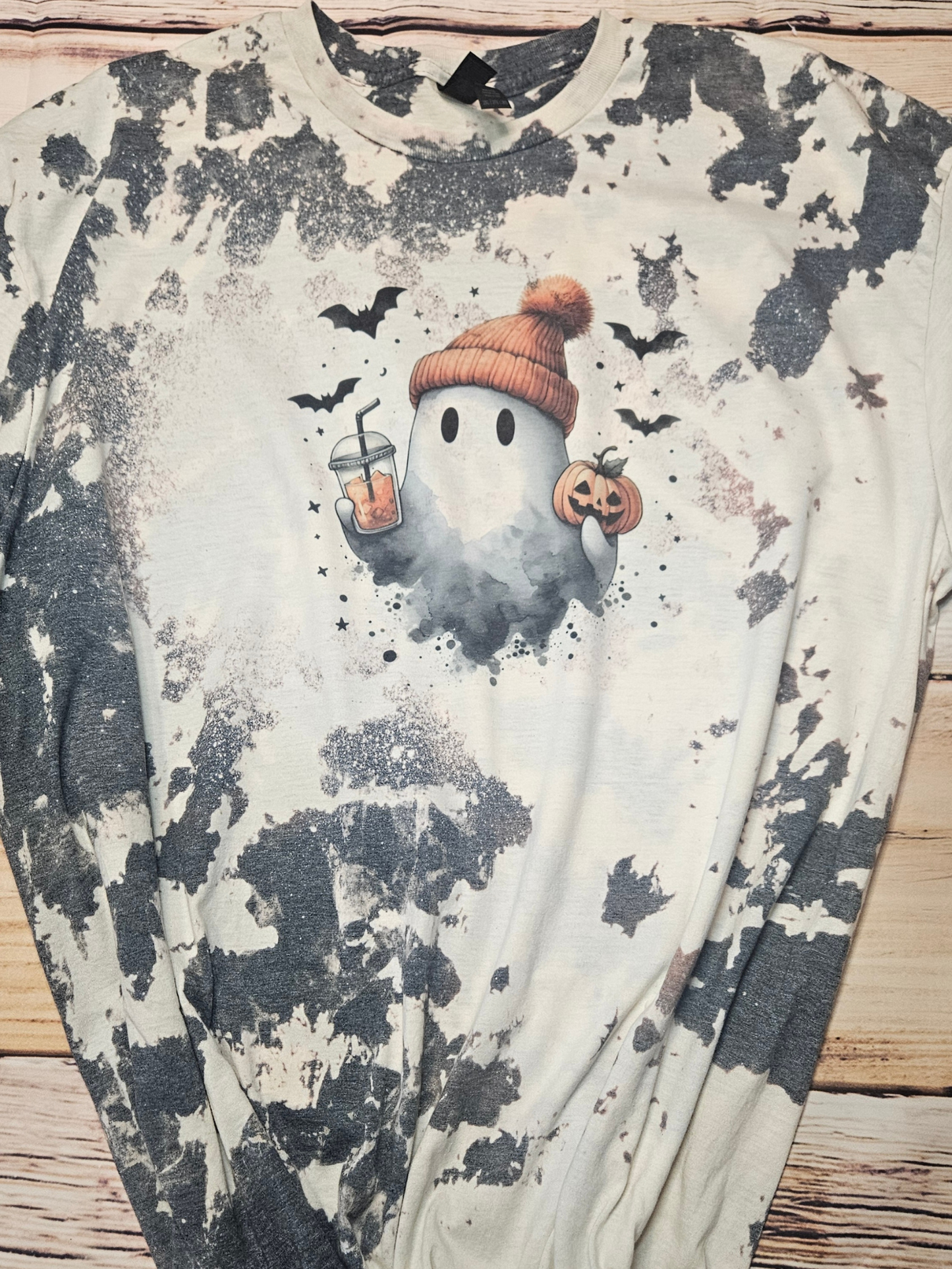 Choose your Halloween ghost on Indigo bleached tee