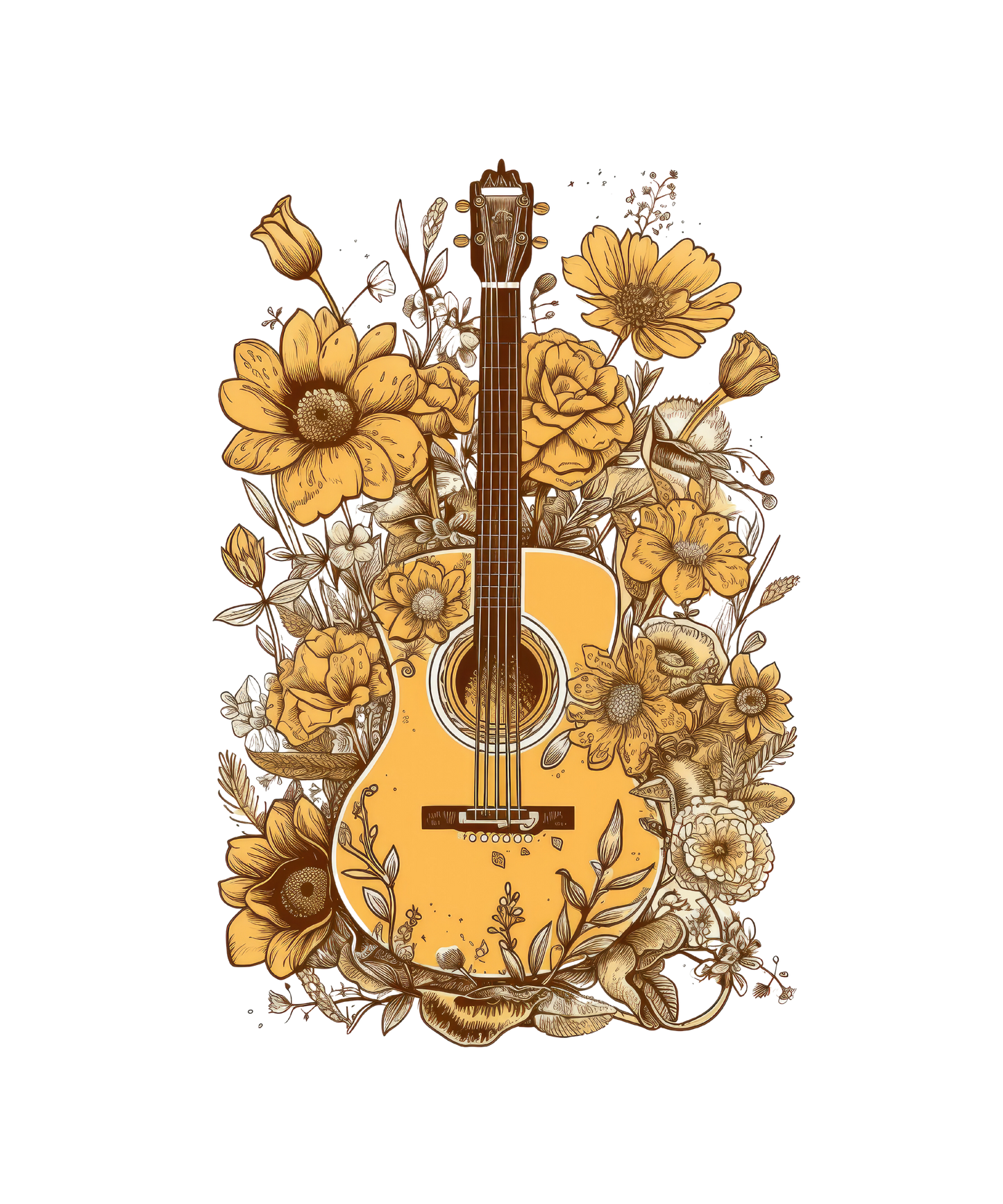 Floral guitar sublimation or screenprint- design only